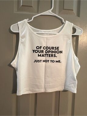 White Graphic Crop Tank Top - Message Print